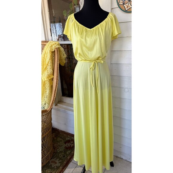 Vintage 60's yellow Maxi Dress Match Lace Jacket /Bow Size XS - Picture 3 of 16